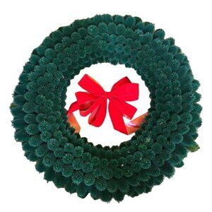 Artificial Green Pine Wreath With Red Bow 24" Diameter Christmas Decoration